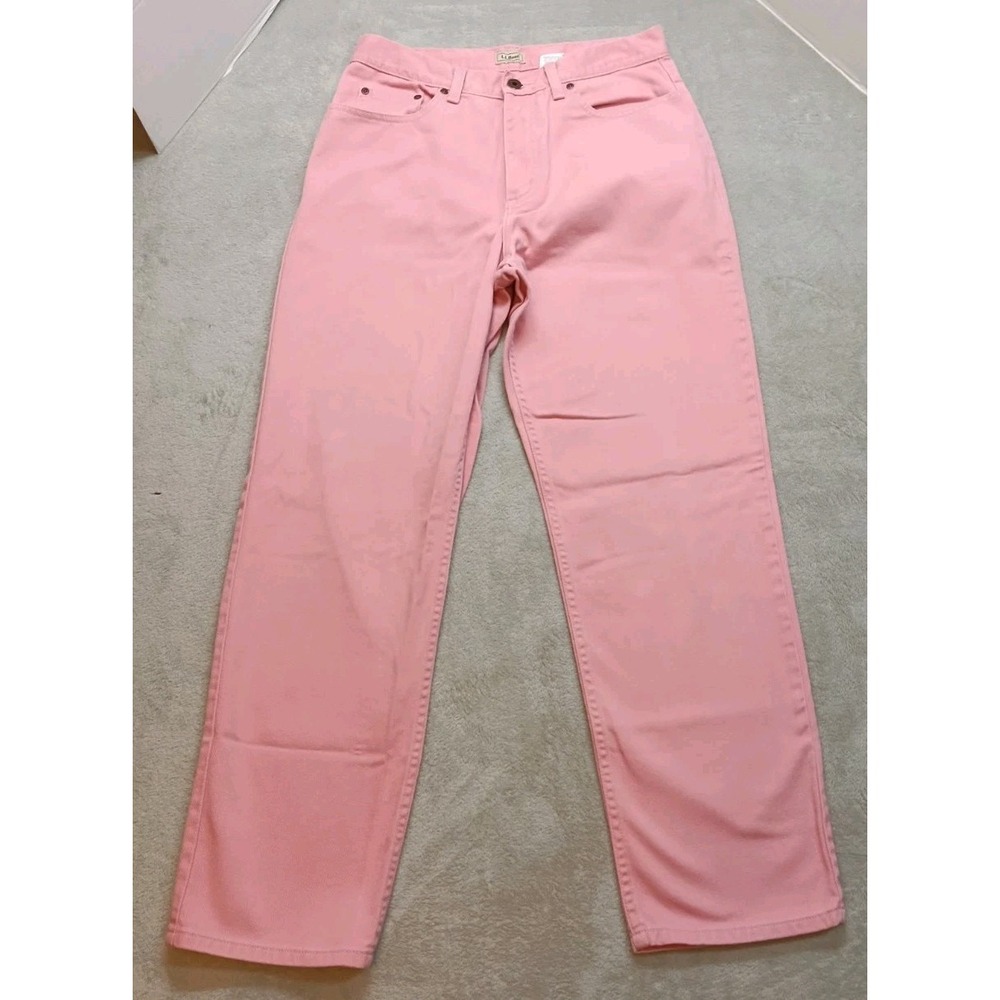 LL Bean Y2k Pink Jeans Womens 12R Reg High Rise Straight Cotton Pockets Casual.